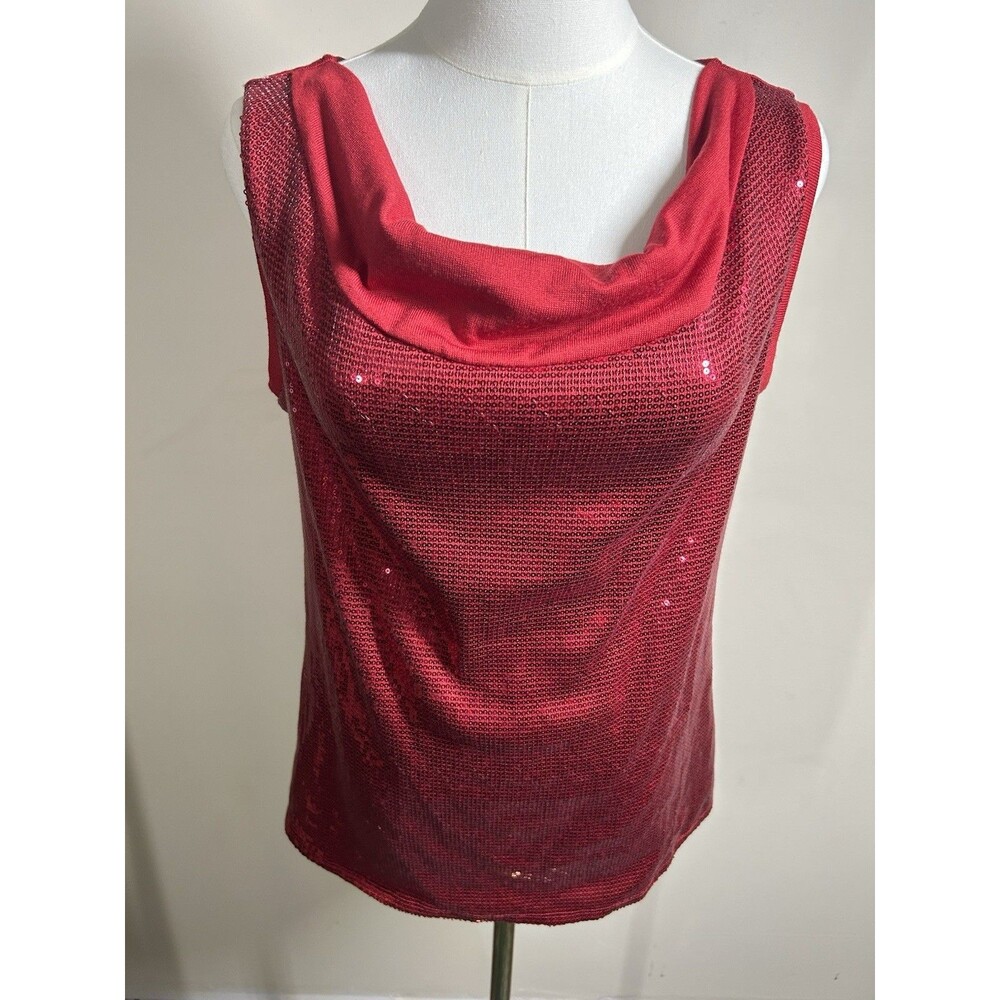 Iman Global Chic Womens Top Small Red Sleeveless Stretch New 140